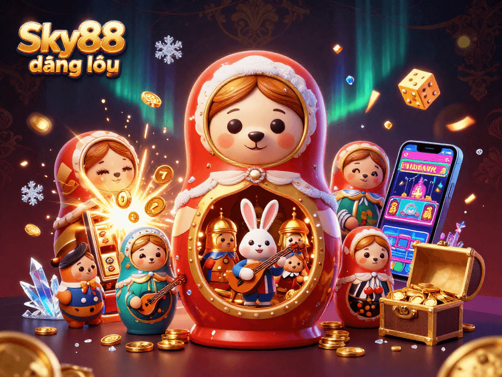 Experience thrilling gameplay with Sky88 đăng nhập featuring a vibrant 3D casino scene filled with exciting elements.