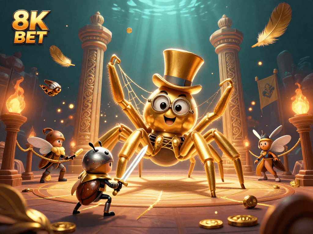 Engage with 8K BET’s vibrant casino experience as a giant tarantula and beetle knight encounter excitement.