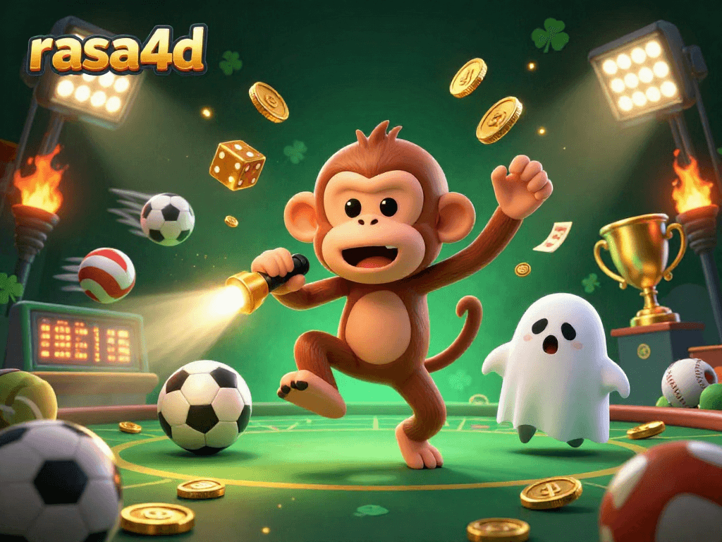 Rasa4d menghadirkan suasana kasino yang penuh dengan bola olahraga dan karakter lucu, mendorong kemenangan.