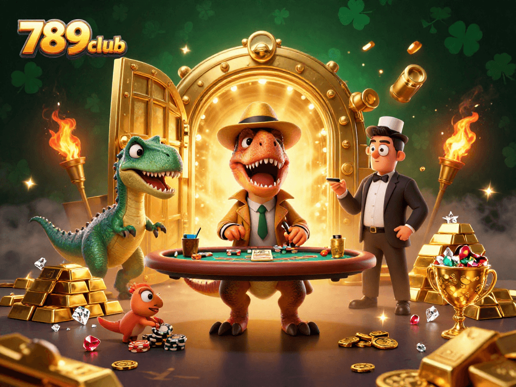 Engage in thrilling gameplay at 789club with a vibrant casino scene featuring cartoon characters.
