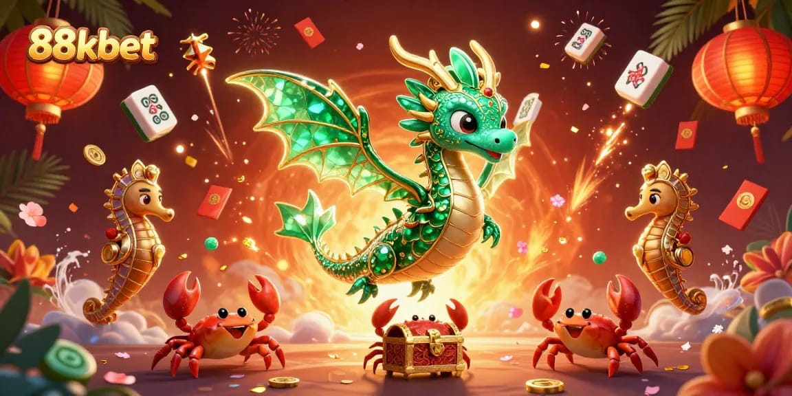 Engage with the vibrant energy of 88kbet's online casino scene featuring rich colors and animated characters.