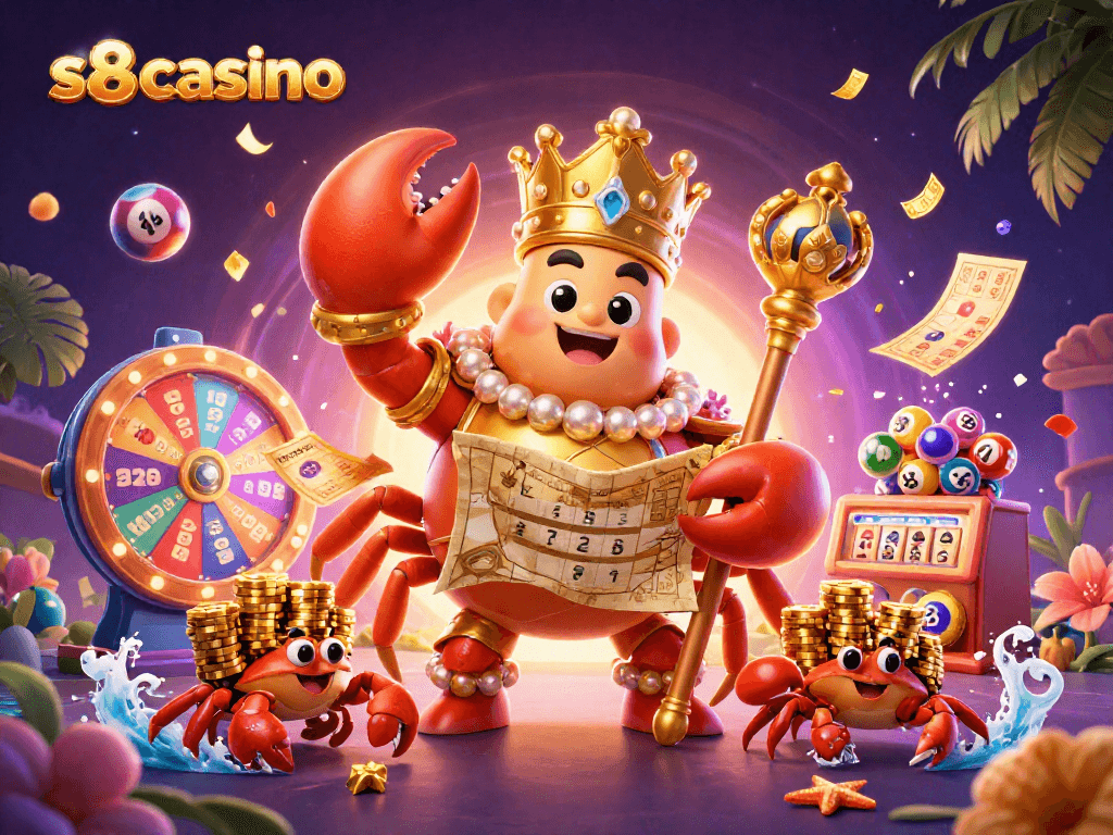 S8casino offers thrilling virtual games with a spectacular golden crab emperor leading a financial adventure.