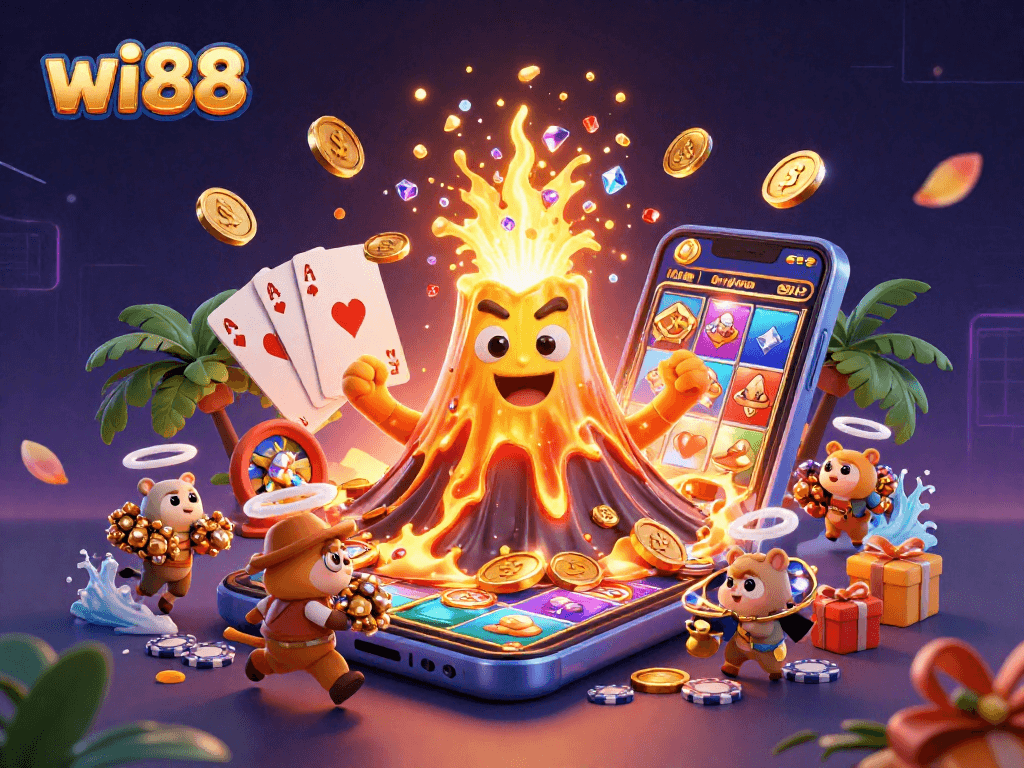 Experience thrilling jackpots and treasure with wi88 in this dynamic, ultra-detailed casino illustration.