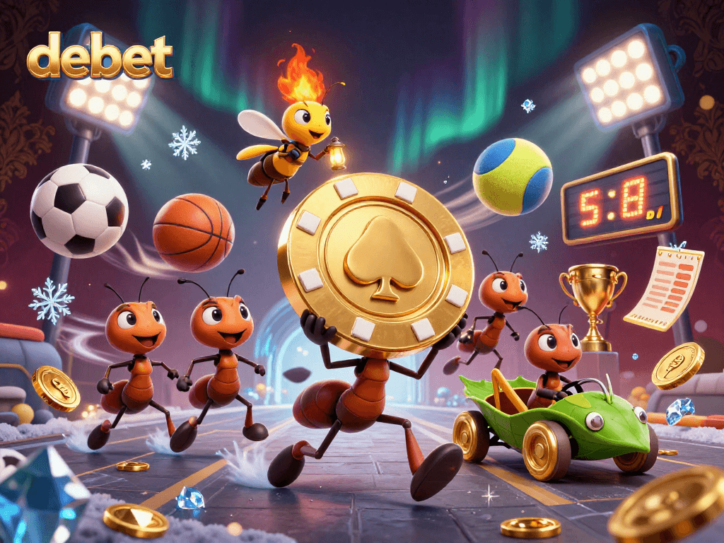 Experience the debet thrill with a heist of ants seizing a giant poker chip in this vibrant casino scene.