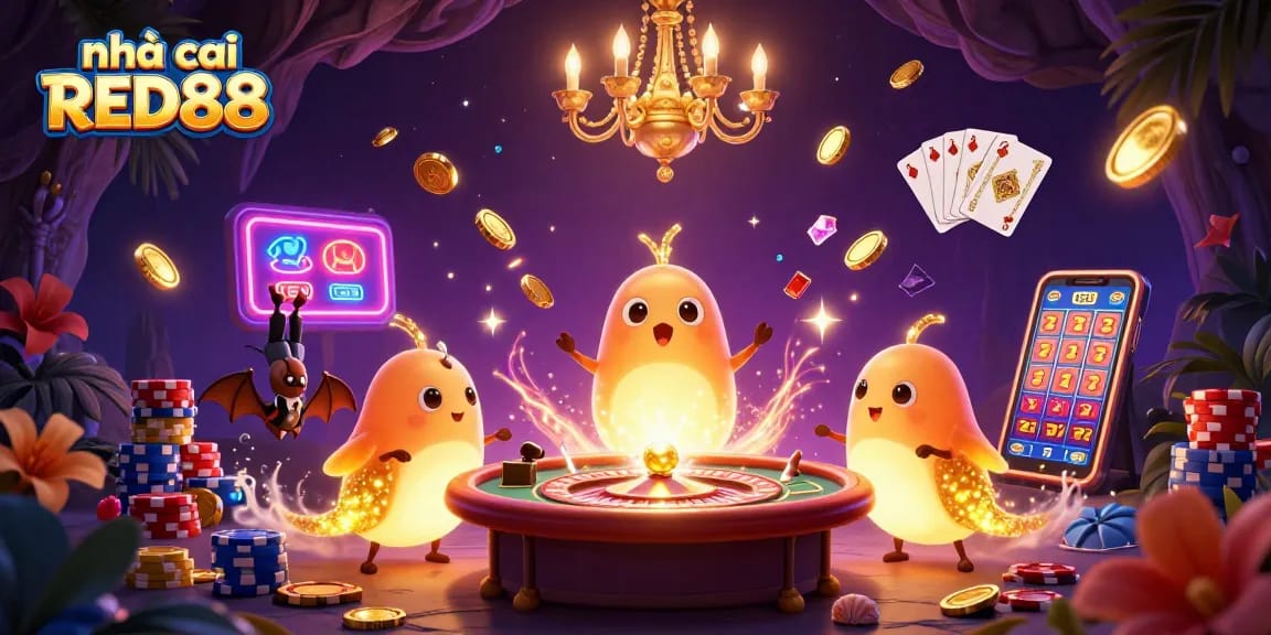 Experience vibrant gaming at nhà cái RED88 with illuminating glowworms and thrilling casino elements.