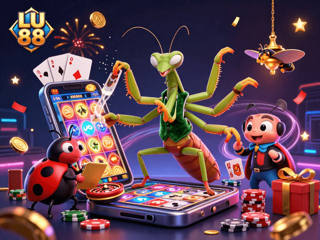 LU 88 casino game illustration featuring unique characters and vibrant gaming elements.