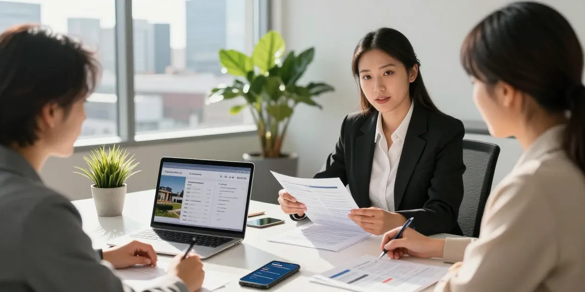 Professional property management Edmonton office scene with manager and client discussing tenant services.