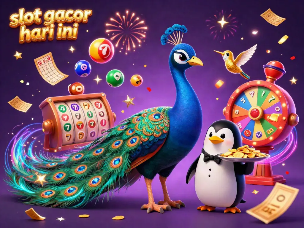Experience the thrill of slot gacor hari ini with vibrant characters and dynamic casino elements in this rich 3D illustration.