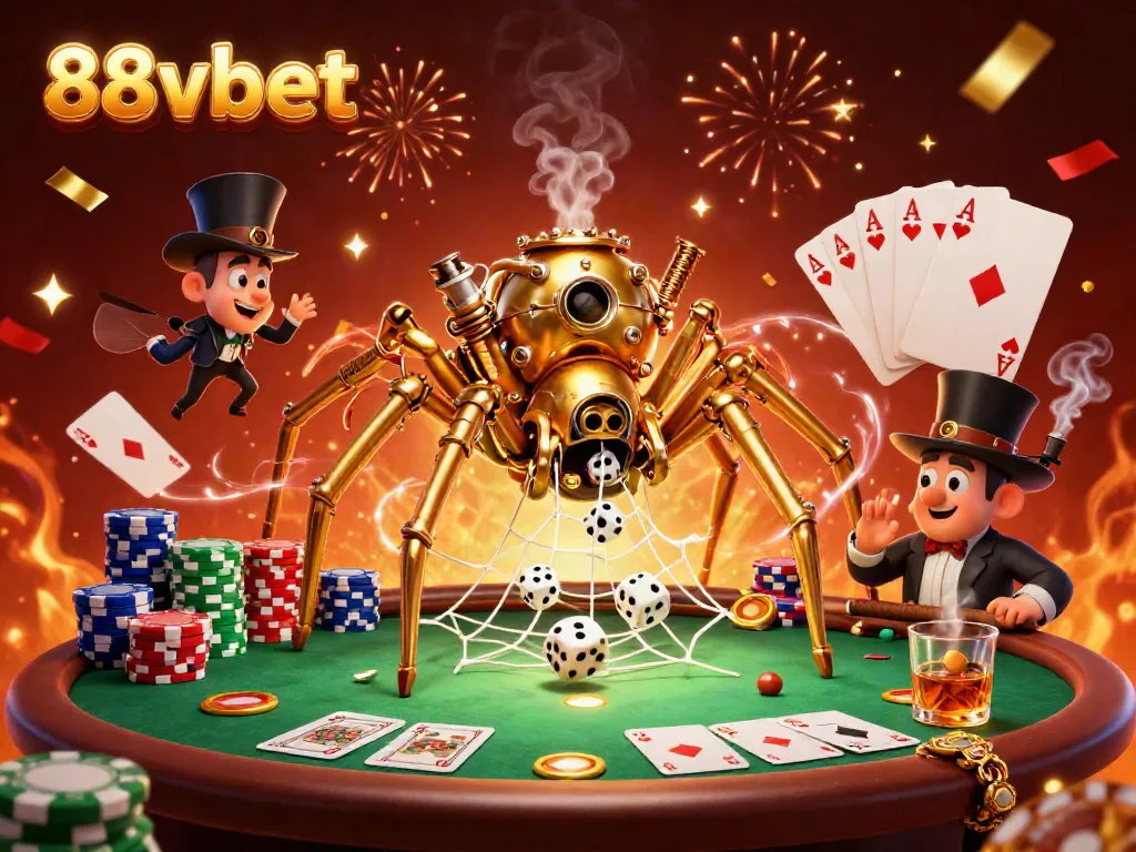 Participate in exciting 88vbet games as the animated characters interact with vibrant casino elements.