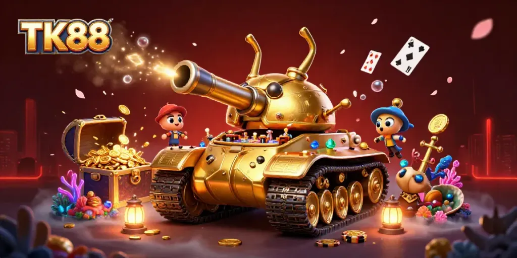 Experience thrilling wins with TK88's vibrant casino adventure in a golden beetle tank.