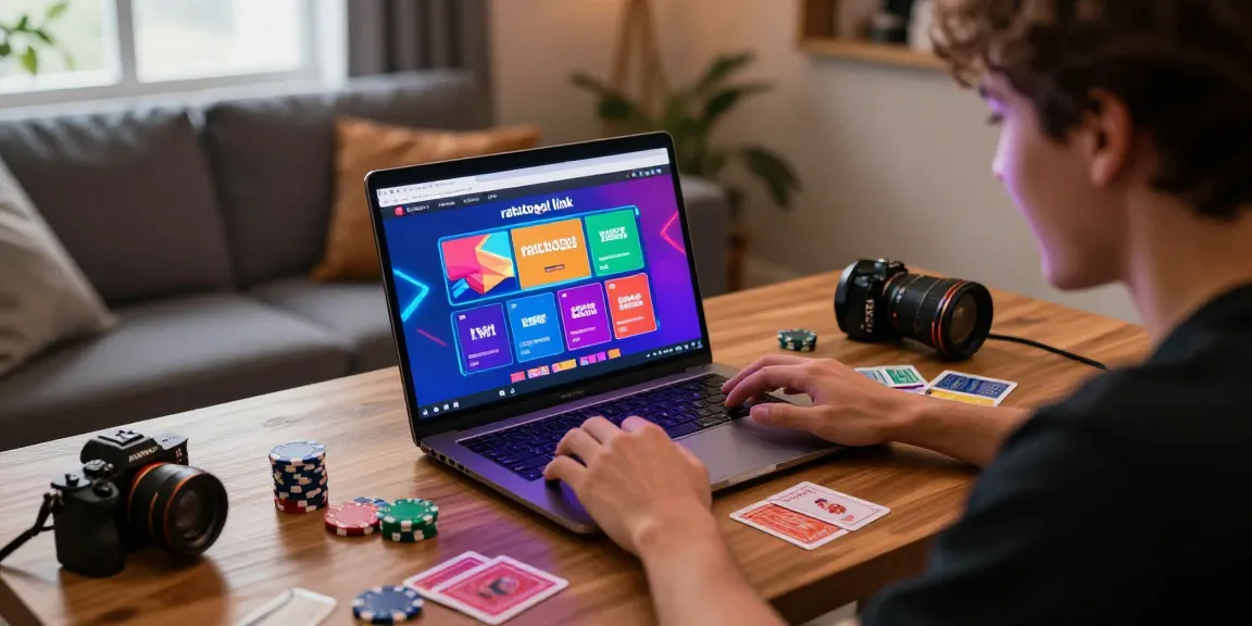 Pengguna sedang bermain game online dengan "ratutogel link" terbuka di laptop, suasana hangat dan menarik.