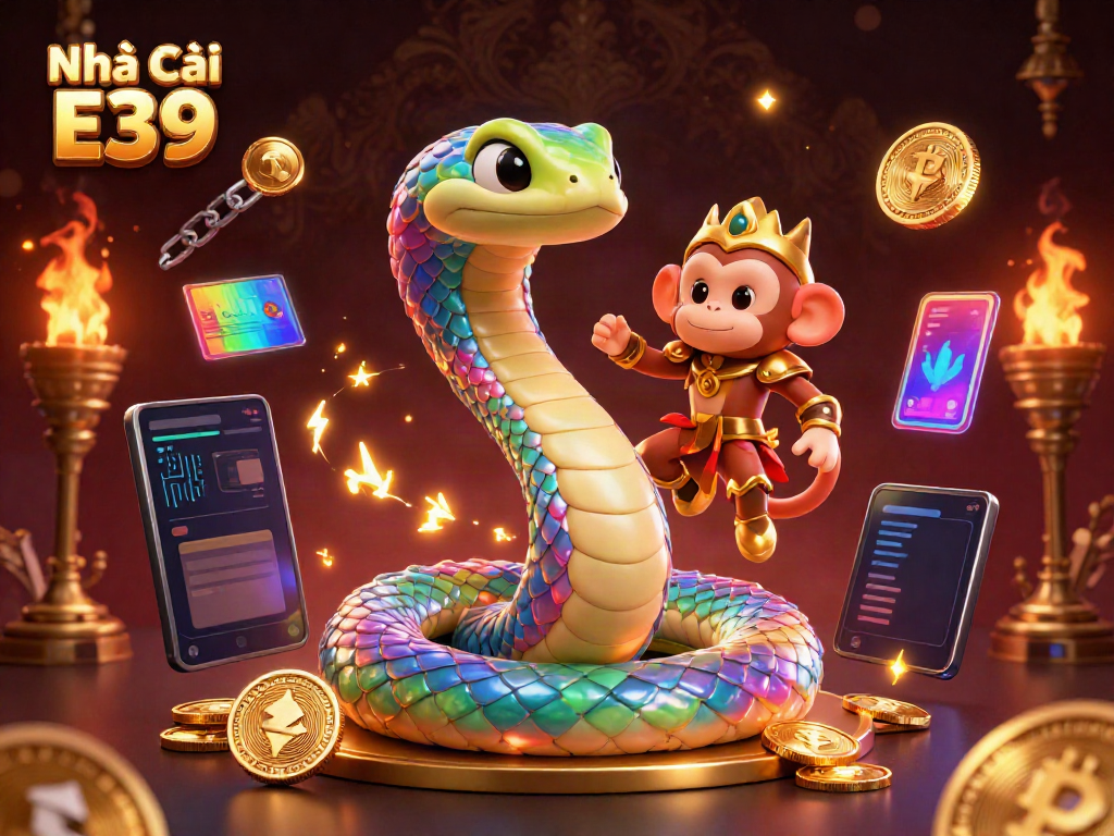 Nhà Cái E39 mang đến hình ảnh 3D sống động với rắn cầu vồng và vua khỉ, tạo không gian huyền bí đặc sắc.