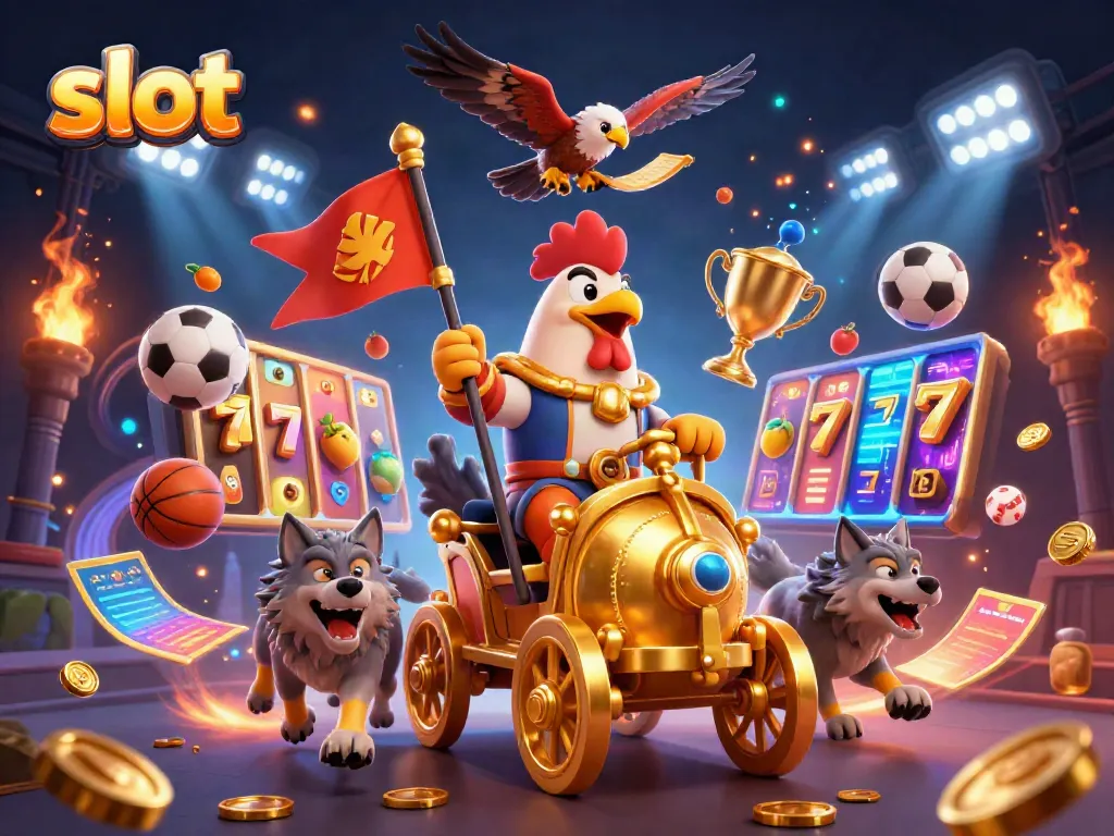 Permainan slot dengan simbol dan gulungan berkilauan dalam ilustrasi 3D yang mengesankan.