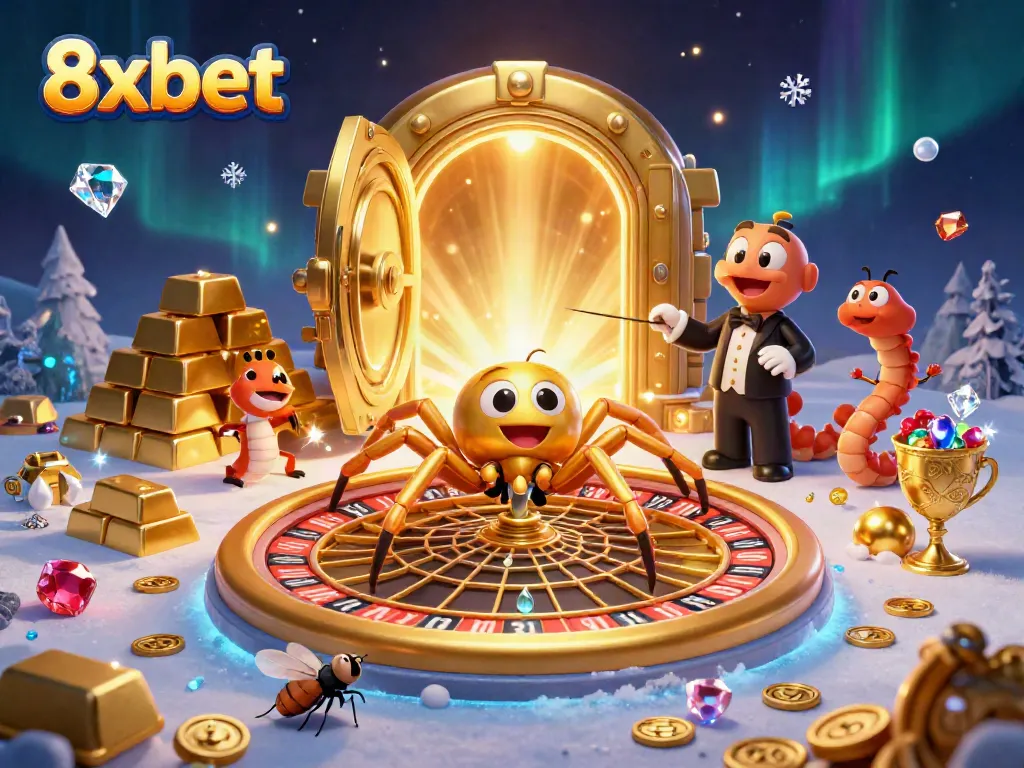Spin the roulette wheel and win big with 8xbet in this vibrant casino illustration