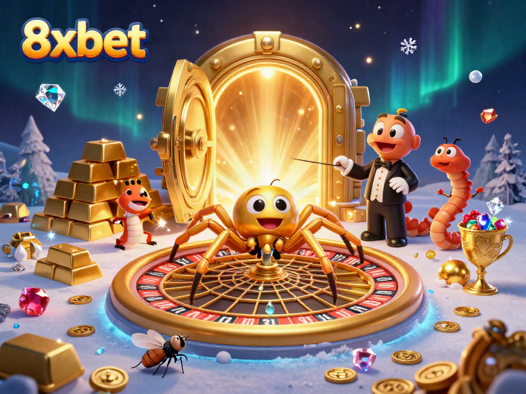 Spin the roulette wheel and win big with 8xbet in this vibrant casino illustration