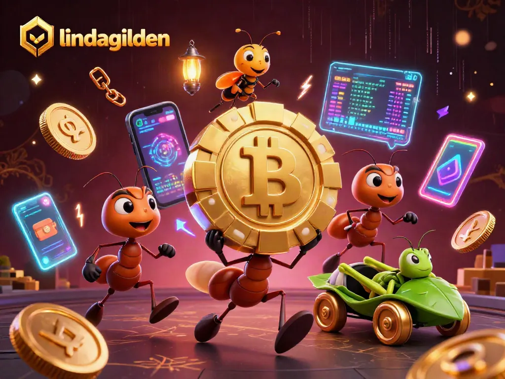 Join the adventure with 3D ants, golden poker chip, and cryptocurrencies on a thrilling heist by lindagilden.