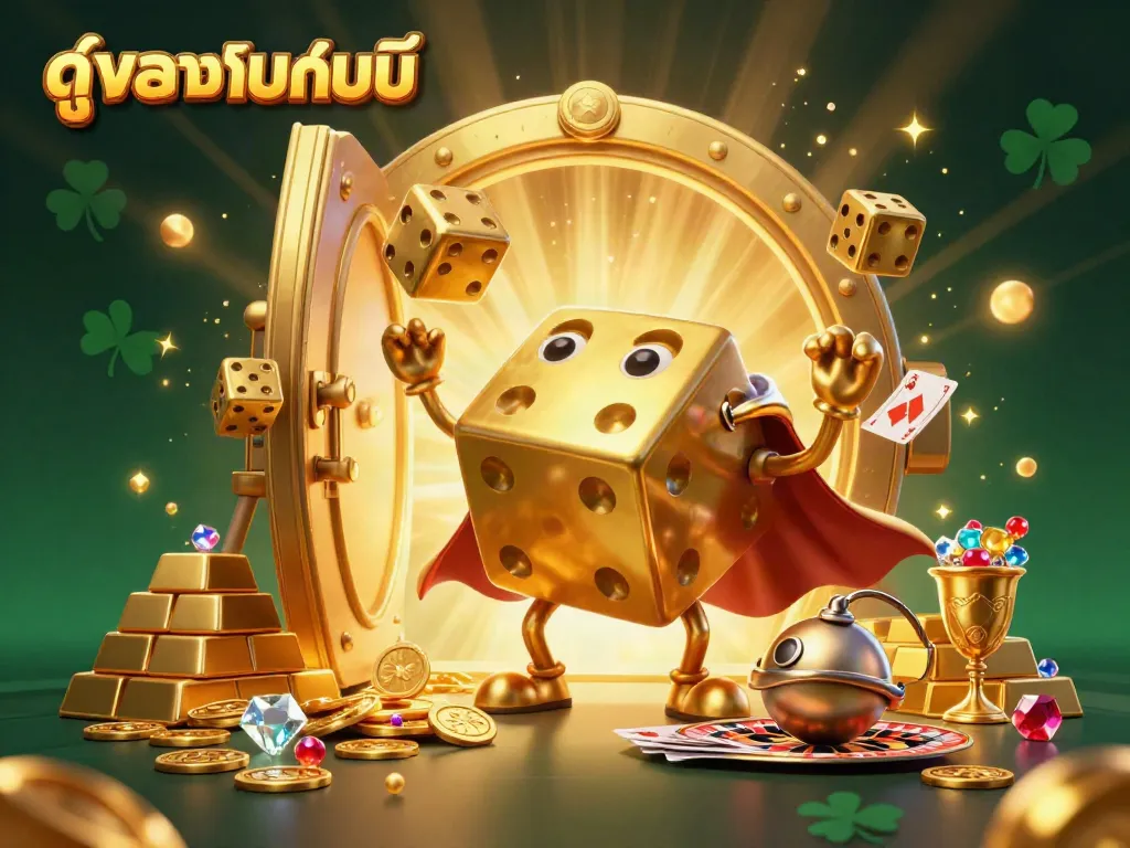 Experience thrilling ดูบอลออนไลน์ with a dynamic 3D illustration of a golden dice golem in action.