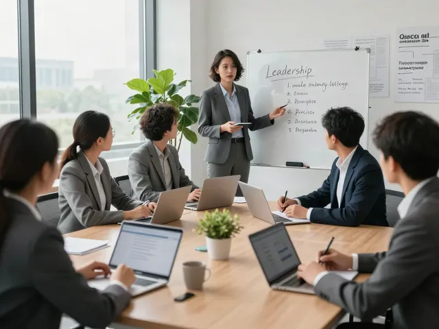 PedroVazPaulo Executive Coaching session in a modern corporate office with diverse professionals engaged in leadership development.