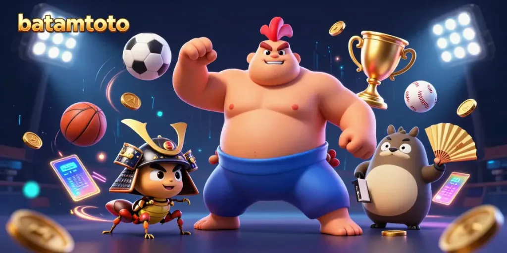 Experience the thrill of batamtoto with an illustration showcasing vibrant casino action.
