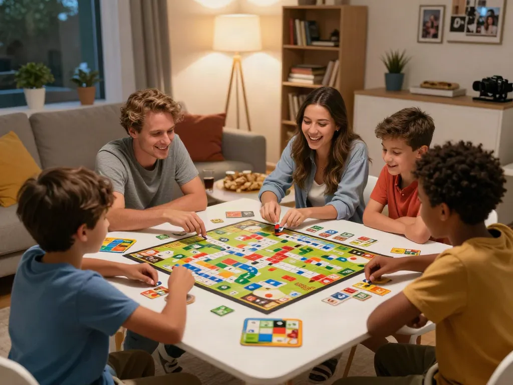 Sildenafil-themed board game night with family playing together