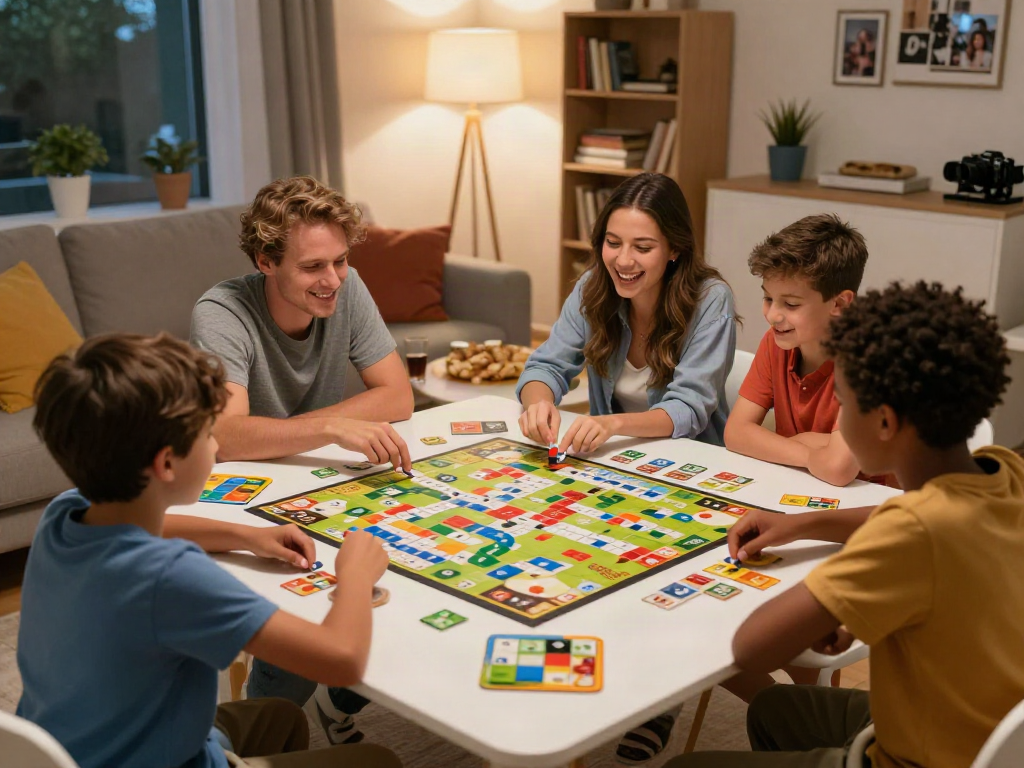 Sildenafil-themed board game night with family playing together