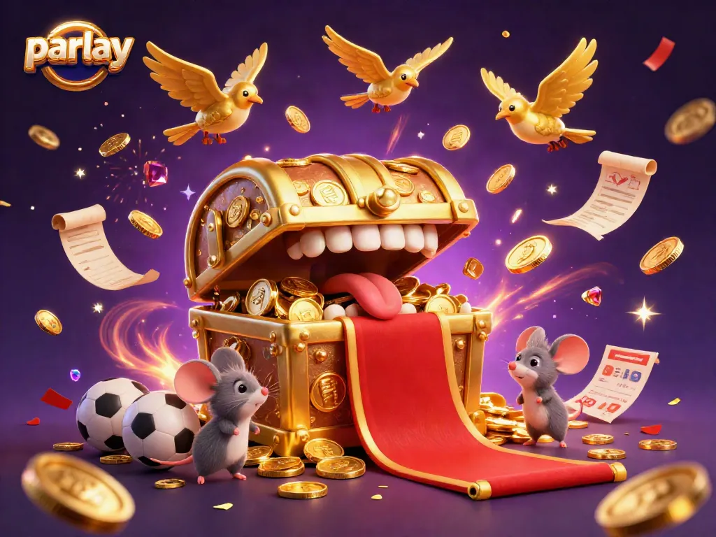 Bet on parlay success with captivating sports betting elements and vibrant illustrations of treasure.