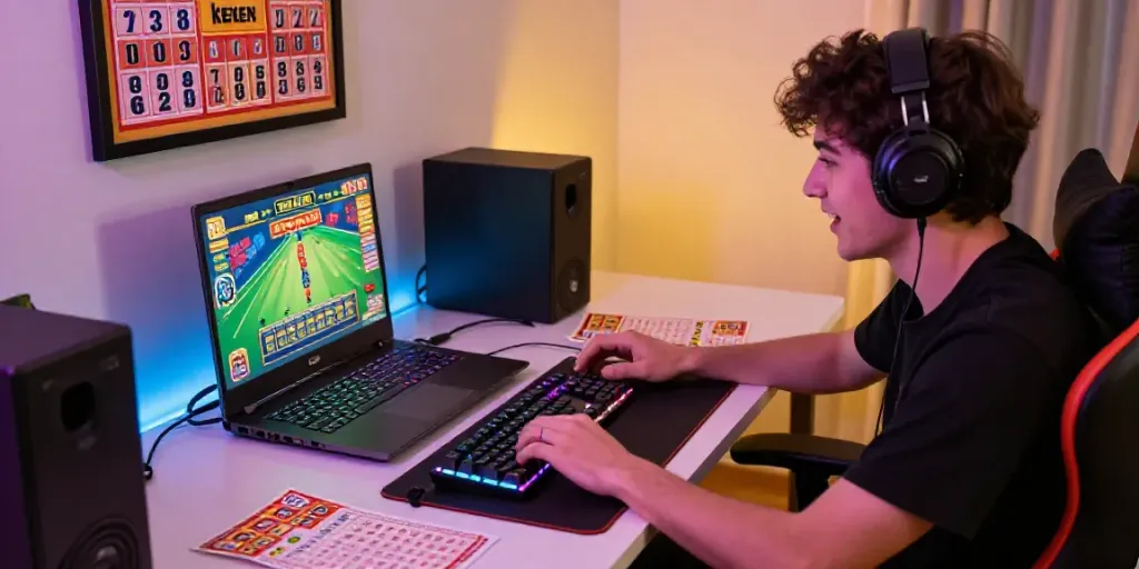Exciting gaming moment featuring Situs togel with colorful accessories and lottery tickets.