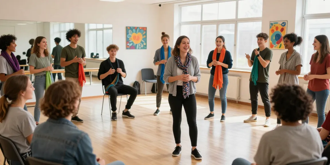 Participants enjoying a beginner improv class, laughing and engaging creatively.