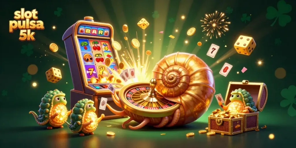 Experience the thrill of slot pulsa 5k with a vibrant 3D casino scene bursting with action and excitement!