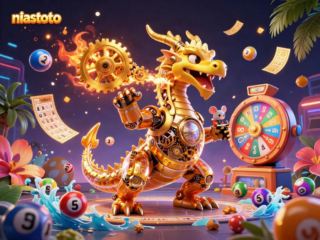 Engaging niastoto illustration with a dragon and entertainment elements, perfect for gamblers.