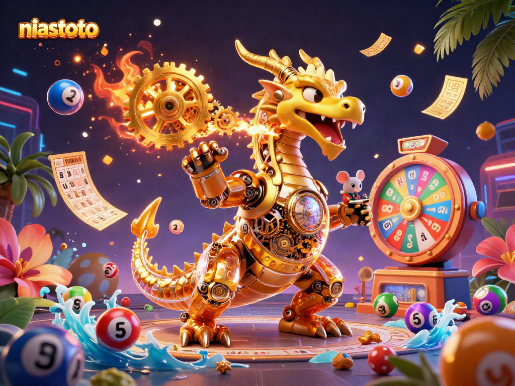 Engaging niastoto illustration with a dragon and entertainment elements, perfect for gamblers.