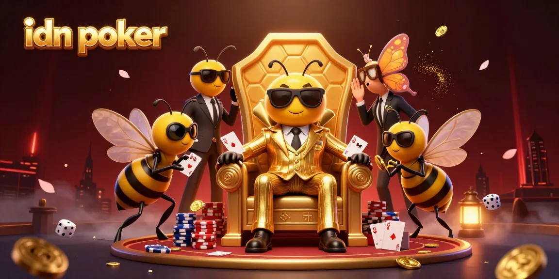 Engage in idn poker with a 3D cartoon scene featuring a mob boss and poker elements.