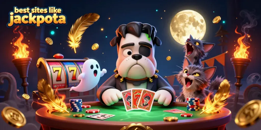 Engage in thrilling gameplay at the best sites like jackpota with animated casino characters in a vibrant 3D scene.