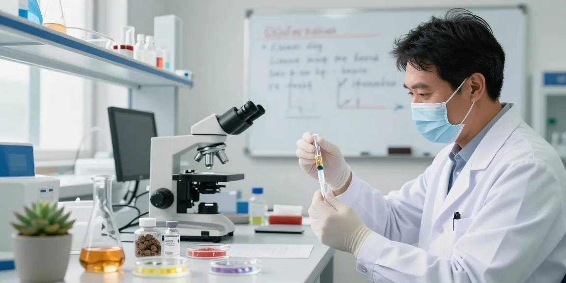 Researcher preparing glow80 peptide in a lab for skin health studies.