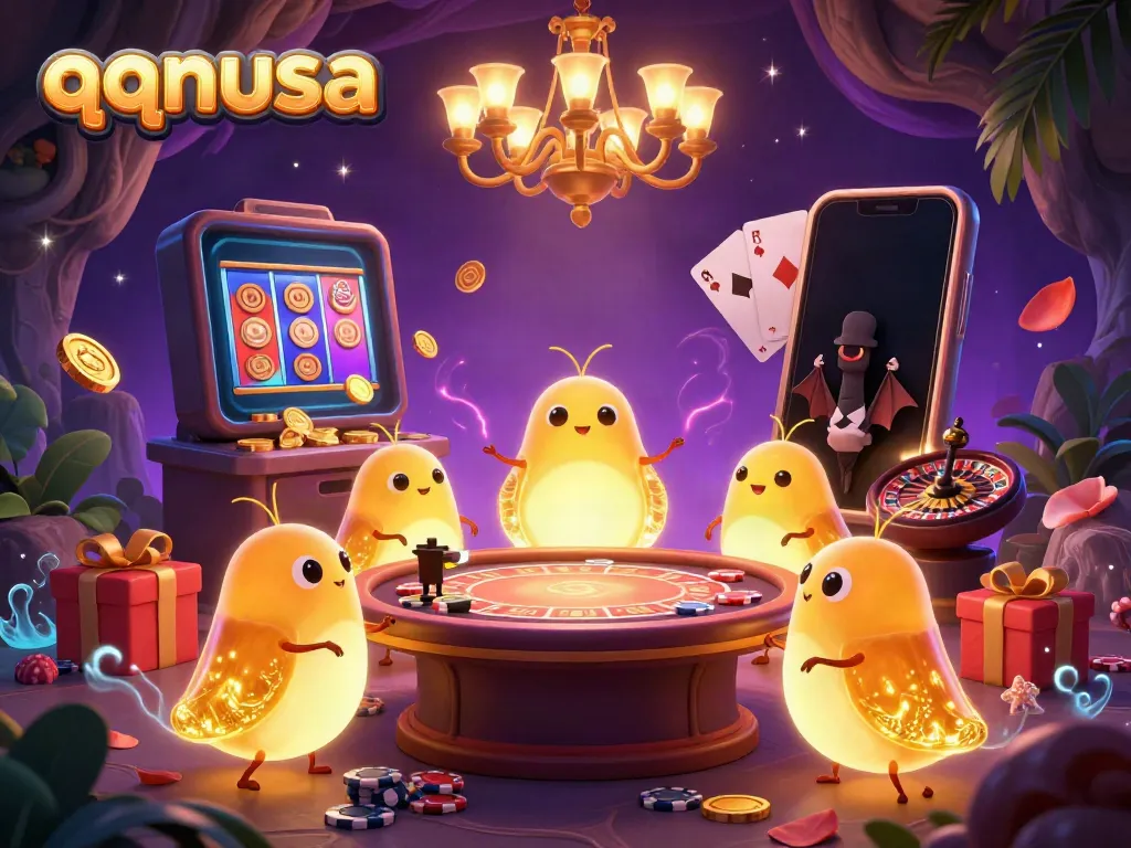 Experience dynamic gaming with qqnusa in a vibrant cave casino featuring glowing glowworms and exciting slot games.