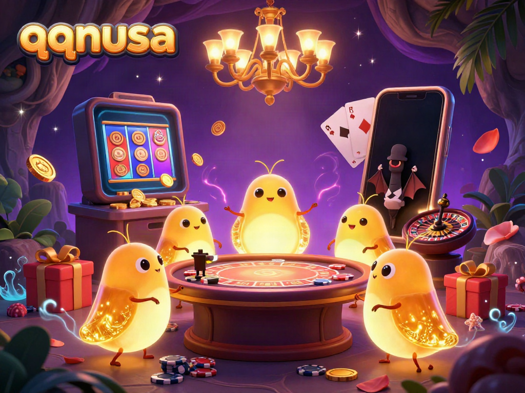 Experience dynamic gaming with qqnusa in a vibrant cave casino featuring glowing glowworms and exciting slot games.