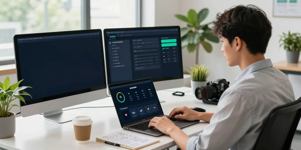 Professional using 快连 for secure network acceleration in a modern office.