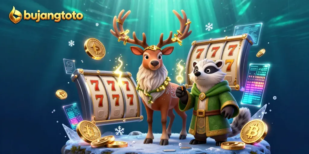 Join bujangtoto's exciting gaming experience with vibrant slot reels and dynamic characters.