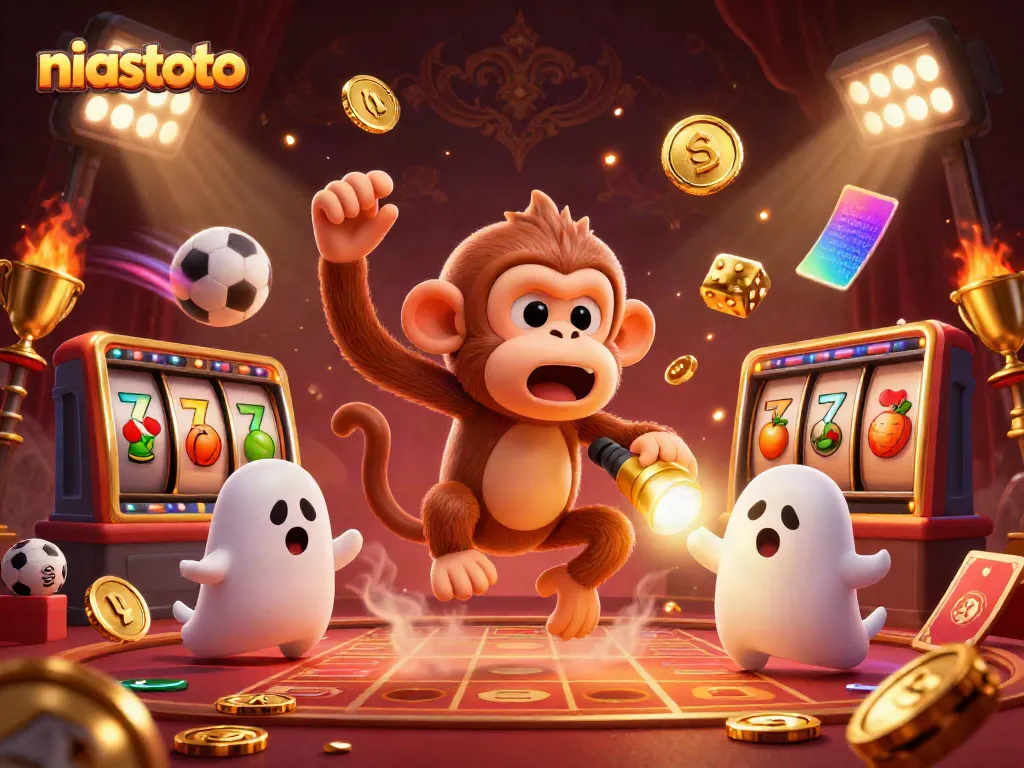Experience winning excitement at niastoto with playful characters in an engaging casino scene.