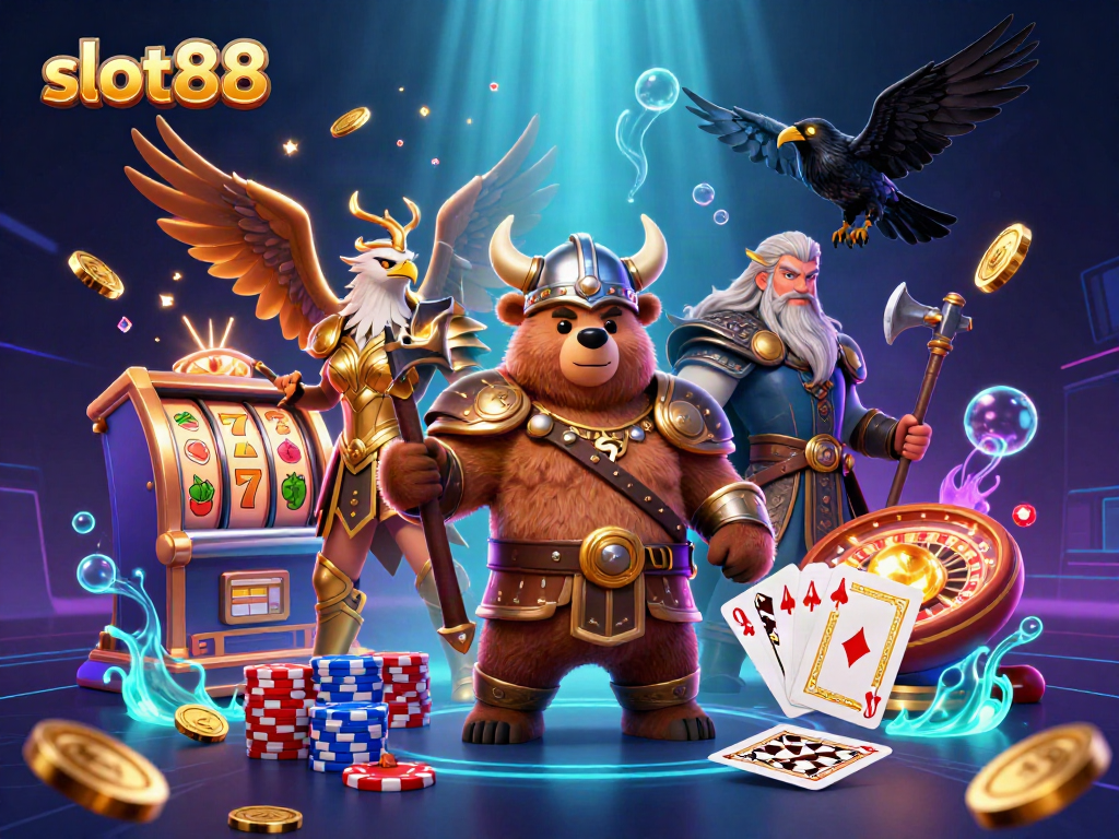 Experience the thrill of slot88 as vibrant characters and jackpots come to life in this casino scene.