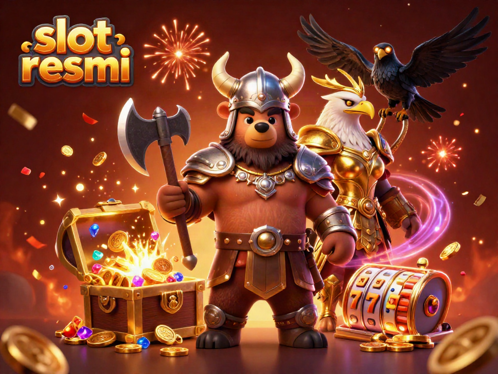 Experience thrilling excitement with slot resmi in a vibrant 3D casino scene featuring eager characters and slot elements.