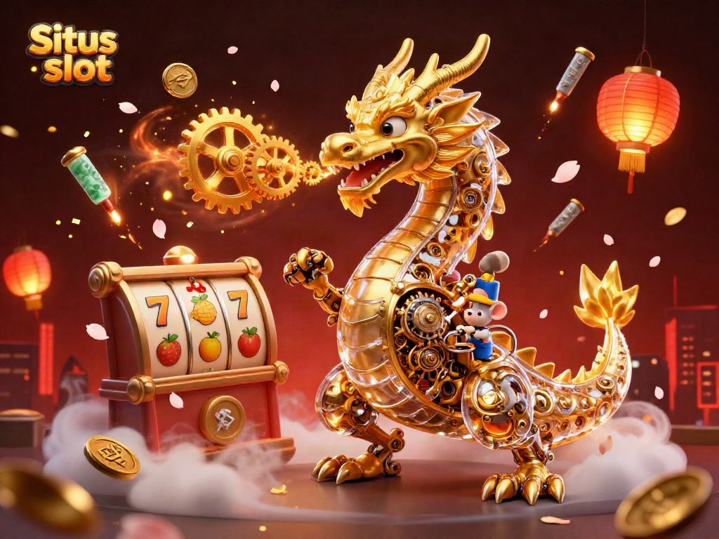 Experience the excitement of Situs slot with thrilling illustrations of golden slot reels and vibrant game elements.