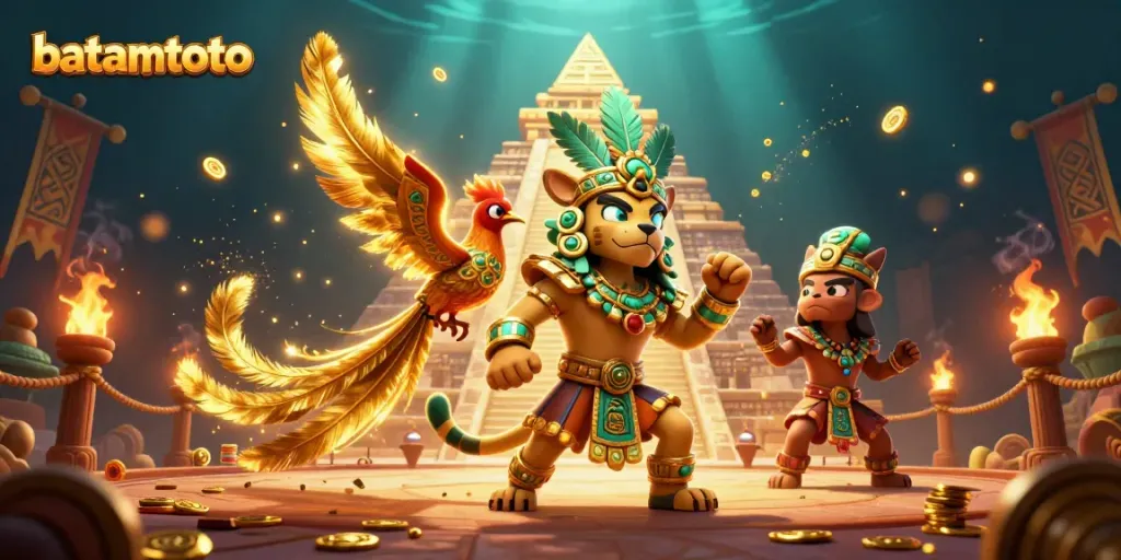 Engage with batamtoto in a vibrant casino scene featuring mythical characters and riches.