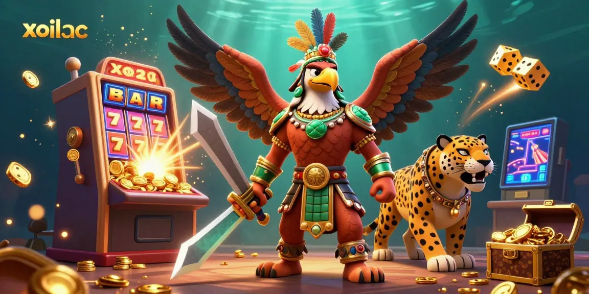 Experience thrilling gaming adventures with xoilac, highlighted by vibrant slot elements and dynamic warrior characters.