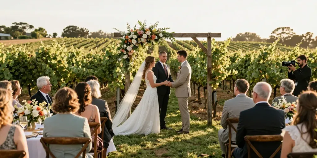 Pokolbin wedding photographer capturing an outdoor ceremony in a vineyard.