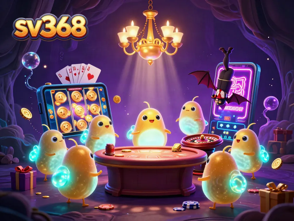 Engage with sv368 as glowworms illuminate a vibrant cave casino scene filled with gaming excitement.