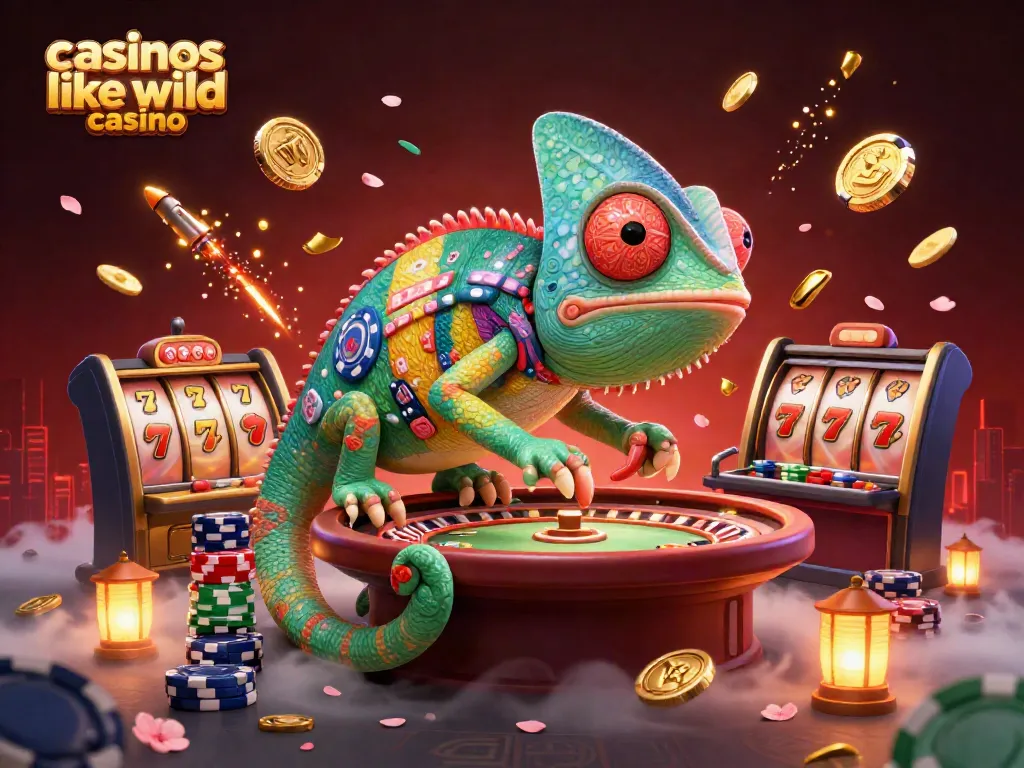 Spin festive slots like casinos like wild casino with our colorful chameleon casino owner illustration.