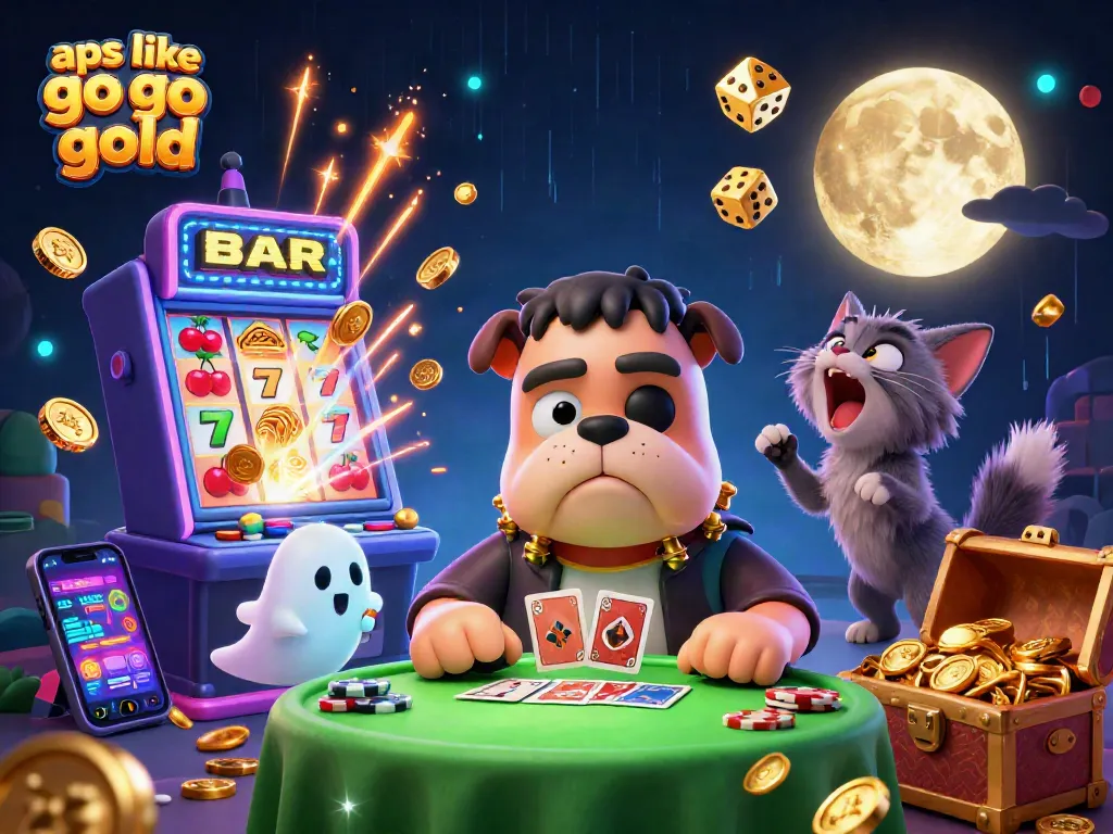 Experience thrilling adventures at apps like go go gold with a 3D cartoon-style casino illustration.