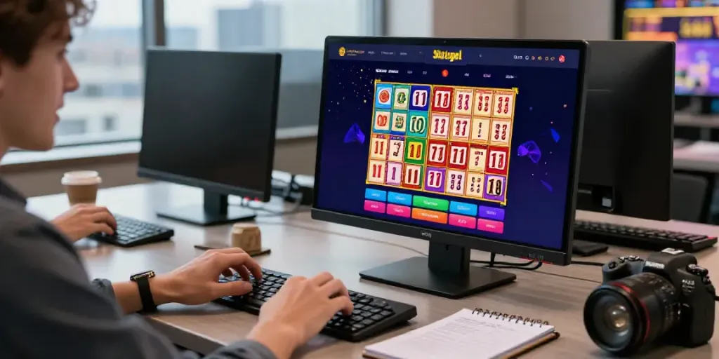 Engaging Situs togel online gaming scene with laptop and betting options.