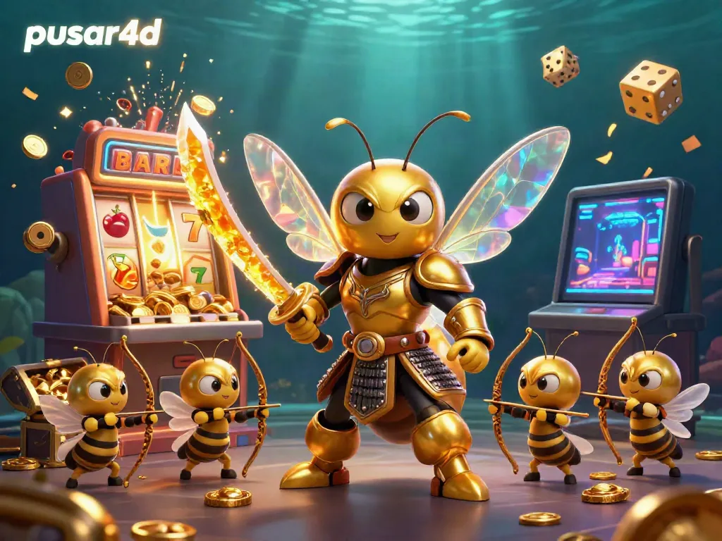 Pusar4d transforms gaming with a vibrant 3D scene featuring dynamic slot elements and a golden hornet warrior.